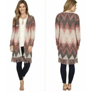 LUCKY BRAND Size Medium Southwestern Open Duster Fringe Cardigan Sweater